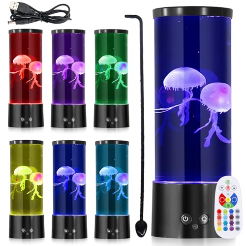 Lámpara de lava con medusas, 17 colores, lámpara de medusas, redonda, con 4 modos de luz, fantasía, LED, medusas, acuario, lámpara con mando a distancia para luz de ambiente, luz nocturna, decoración