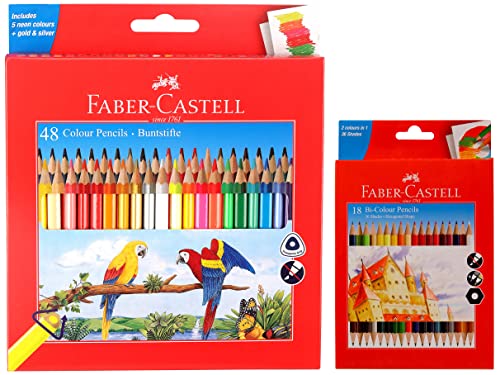 Image of Faber-Castell 48 Triangular Colour Pencils Bi-Colour Pencil, Pack of 18 (Assorted)
