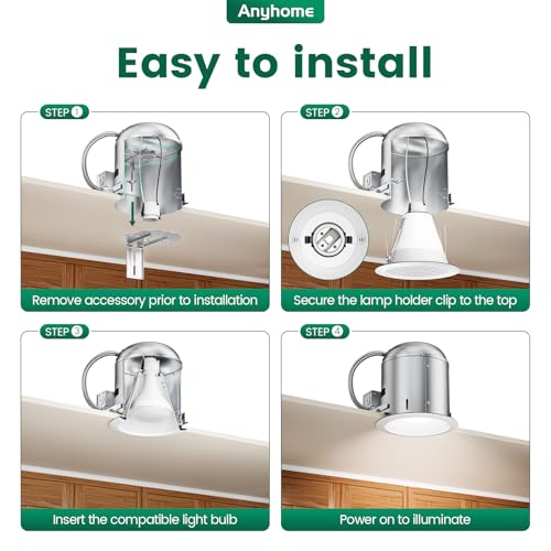 Anyhome 6 Pack Baffle Trim Recessed Light,E26 Series 6 Inch,Conical Anti-Glare,Metallic White by Anyhome - Image 6
