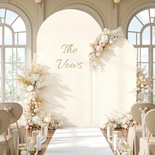Image of 7.2FT 6FT Arch Backdrop Cover for Wedding, Set of 2 Stretchy Spandex Fitted Arch Stand Cover for Baby Shower, Birthday Party Decor, Chiara Backdrop Cover with Double-Sided Design(Beige)
