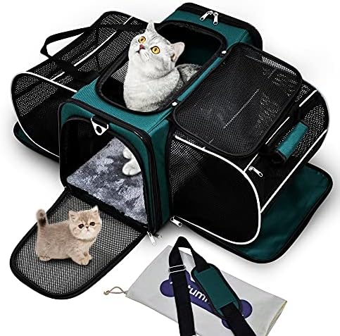 AutumnStory Cat Carrier, Pet Carrier Airline Approved, 2 Sides Expandable Dog Carrier, Soft-Sided Collapsible Dog Travel Bag with Removable Fleece Pad for Cats, Puppy and Small Animals (Green)