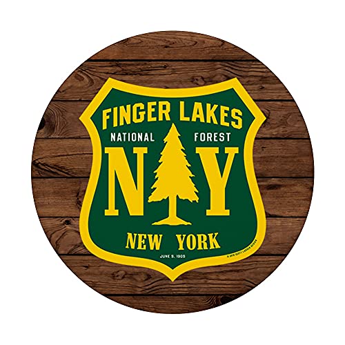 Finger Lakes National Forest New York Shield Retro CLEAN PopSockets Swappable PopGrip, Black - Image 3