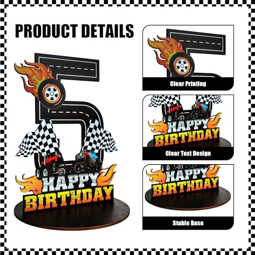 Image of Truck Birthday Number Sign Centerpiece, Truck Wooden Decoration Photo Props for Truck Birthday Decorations (5th)