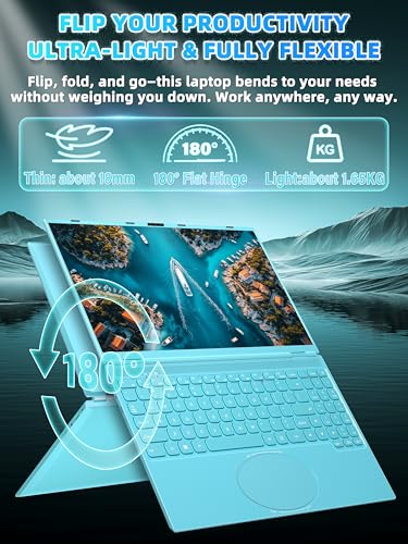 Image of 16 inch Blue Laptop, DDR4 16GB RAM 512GB SSD, 1920x1200 FHD IPS, Quad-Core N95 Processor (Up to 3.4GHz), Color Backlit KB, Face Recognition & Gesture Touchpad, Win 11 Pro for Business & Student