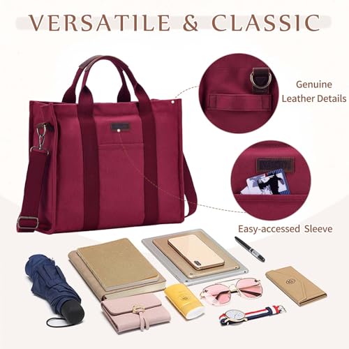 Image of VASCHY Canvas Tote bag, Casual Reusable Work Totes for Women Teachers with Zippers Pockets Crossbody Shoulder Bag Purse