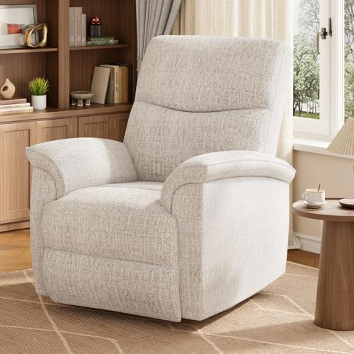 Image of Garvee Swivel Rocker Recliner Chair, Nursery Rocker Recline Chair, Manual Chenille Reclining Armchair with 38.6 inch w Seat, 350 Lb Capacity, Oversized Single Sofa for Living Room Bedroom,Beige