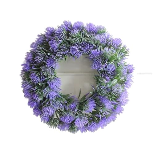 Corona artificial de lavanda morada para colgar en la pared, decoración para colgar en la pared, ventana o puerta