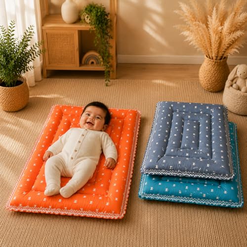 Image of Infantbond New Born Baby Cotton Baby Bed | Godari | Toddlers Bed | Baby Bedding |Baby Mattress | Cradle Bed | Multi-Color (Crown)