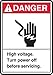 Accuform MRLC001VA Aluminum Sign, Legend"Danger HIGH Voltage. Turn Power Off Before Servicing", 10" Length x 7" Width, Red/Black on White