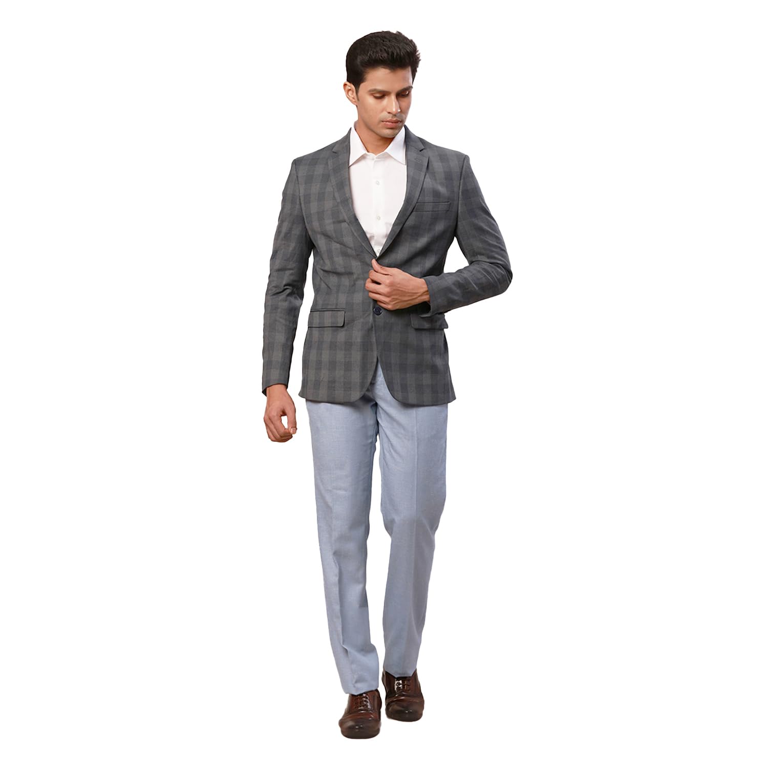 park avenue Men's Slim Fit Checks Pattern Poly Viscose Blend Notch Lapel Long Sleeve Formal Jacket-picture-20