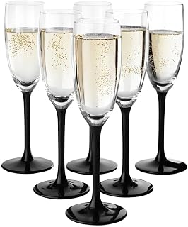 Set aus 6 Sektgläser Champagnergläser 180 ml mit schwarzem Stiel