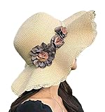 Floral Straw Hats for Women Sun Hat Women Beach Hat Straw Visor Hat Boonie Hat Cowgirl for Summer Tr