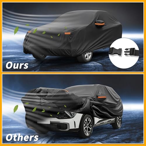 Image of All-Weather Waterproof Car Cover - UV-Resistant Outdoor Full Exterior Protection for Kia Sportage 2010-2025 210D-PU Black with Right Side Zipper