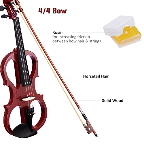 Aw 4/4 Electric Violin Full Size Wood Silent Fiddle Stringed Instrument Bow Headphone Case Jujube Red #TOP4