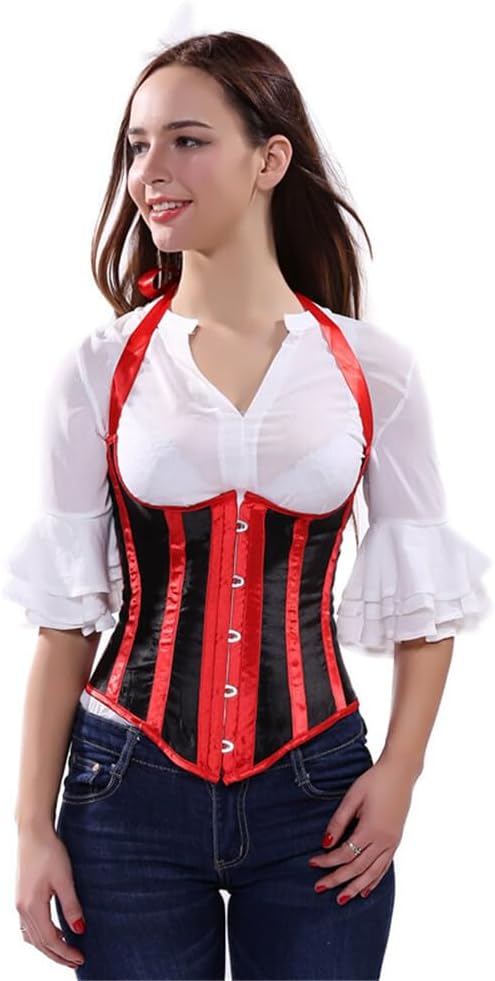 Underbust Corset basques and Corsets plus size bustier halter stripe women top victorian costumes - Image 3