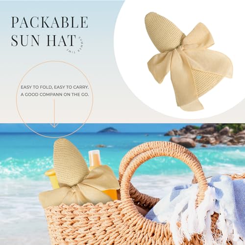 Image of Beach Sun Straw Hats for Women, Wide Brim UPF 50+ UV Sun Protection Summer Straw Hat Packable Foldable Roll up Cap