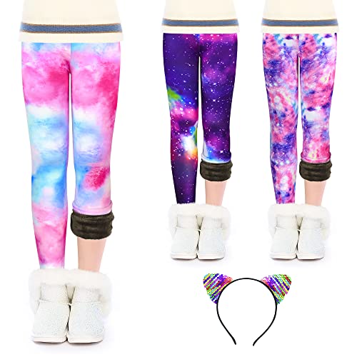 slaixiu Warm Girls Leggings Fleece Lined Winter Thick Printing Kids Pants