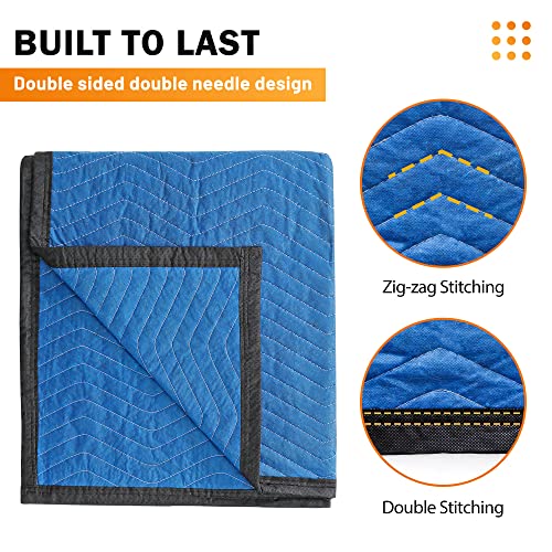 Image of 12 Moving Packing Blankets 80 x 72 Inches (35 lb /dz) Heavy Duty Moving Pads for Protecting Furniture Professional Quilted Shipping Furniture Pads (Blue 24PCS)