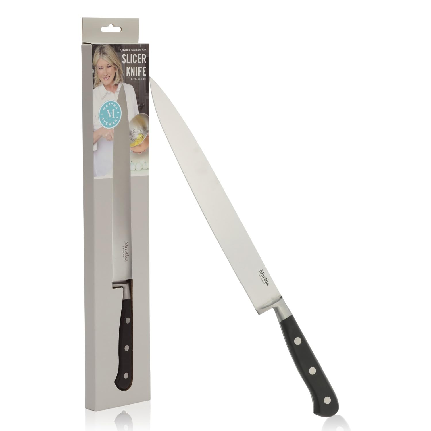 Martha StewartCarverton 10" Slicer Knife, High Carbon Stainless Steel Kitchen Knives w/Black Triple Riveted Handle