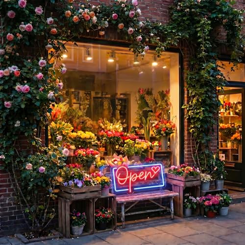 Image of Led Neon Open Signs for Wall Decor Business Open Sign for Store Shop Storefront Window Door Wall- Red&Blue