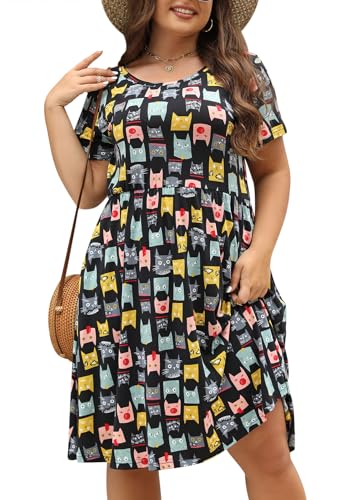 Image of Nemidor Women Plus Size Casual Dress Midi Flt Flare Pocket