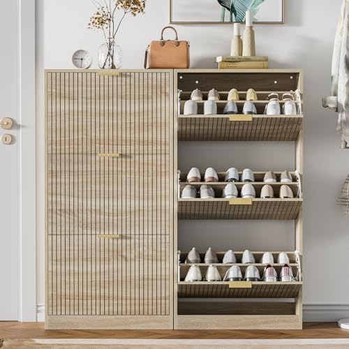 Zapatero estrecho de madera con 3 puertas de diseño compacto y funcional 6