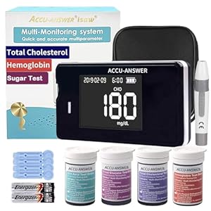 4 in 1 Hemoglobin Test Meter Kit, Hemoglobin Tester, Cholesterol Test Kit, 40 Test Strips Total Included. No Code Card Need, Accurate and Fast, Easy to Use, Black.