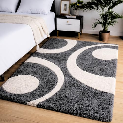 Image of 3D Shaggy Polyester Carpet Rug Runner Area Mats for Bedroom /Living Area /Home with Anti Slip Backing Soft /Fluffy Hight Pile - (Moon Grey, 4x6 feet)
