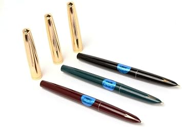 Ink Pens - Fine Point Smooth Writing Pens for Journaling - Hero Fountain Pen Red Black Green Colored Pens Iridium Nib Stainless Steel Gold Cap Pack of 3 Hero 330