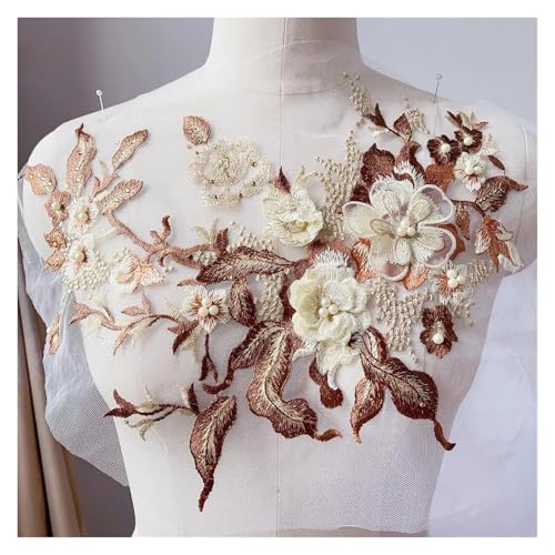 Patchs vêtements dentelle 3D brodée scrapbooking marron