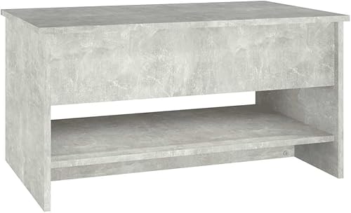 Miniatura 6 de Mesa de centro de madera de ingeniería gris hormigón, 31.5 x 19.7 x 15.7 pulgadas, altura ajustable para sala de estar, mesas decorativas de mesa de