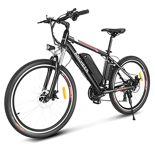ANCHEER 2019 Upgraded Electric Mountain Bike, 250/500W 26'' Electric Bicycle with Removable 36V 8AH/12 Ah Lithium-Ion Battery for Adults, 21 Speed Shifter (Black_Upgraded)