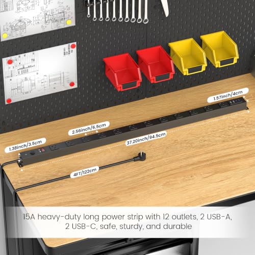 HHSOET Extensión eléctrica larga de escritorio con puertos USB C, negro, 4FT miniatura 2