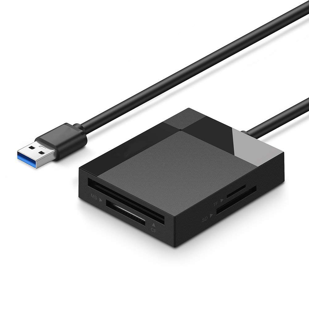 Yanghao Portátil Lector de Tarjetas SD USB 3.0 Hub Adaptador de Tarjeta 5Gbps Leer 4 Tarjetas simultáneamente, adecuados para la Tarjeta de TF/SD/CF/MS (Negro)