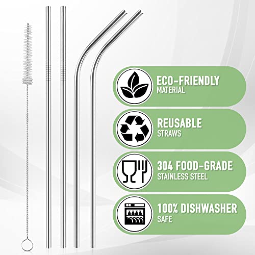 iShop Reusable Stainless Steel Straws Set of 4 Sliver, Metal Drinking Straws with Cleaning Brush & Velvet Pouch - Image 2