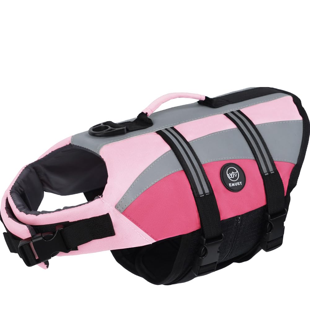 EMUST Dog Life Vests, Adjustable Pet Life Jackets for Small Dogs with Enhanced Buoyancy, Small Dog Flotation Vest with Durable Rescue Handle, NewPink,
