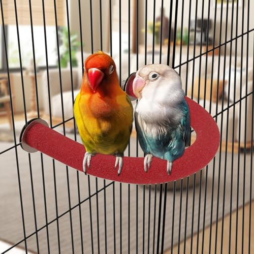 Image of Rypet U Shape Parrot Perch Stand Toy for Paw Grinding Clean Stick Exercise, Rough-Surfaced Quartz Bird Perch Standing Cage Accessories for for Small Parakeets Cockatiels Conures Macaws Finches(Red)