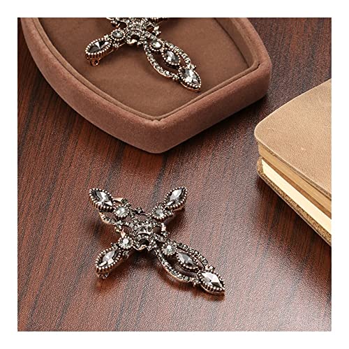 Broche croix baroque en cristal gris, bijou d'exception style ancien - 6