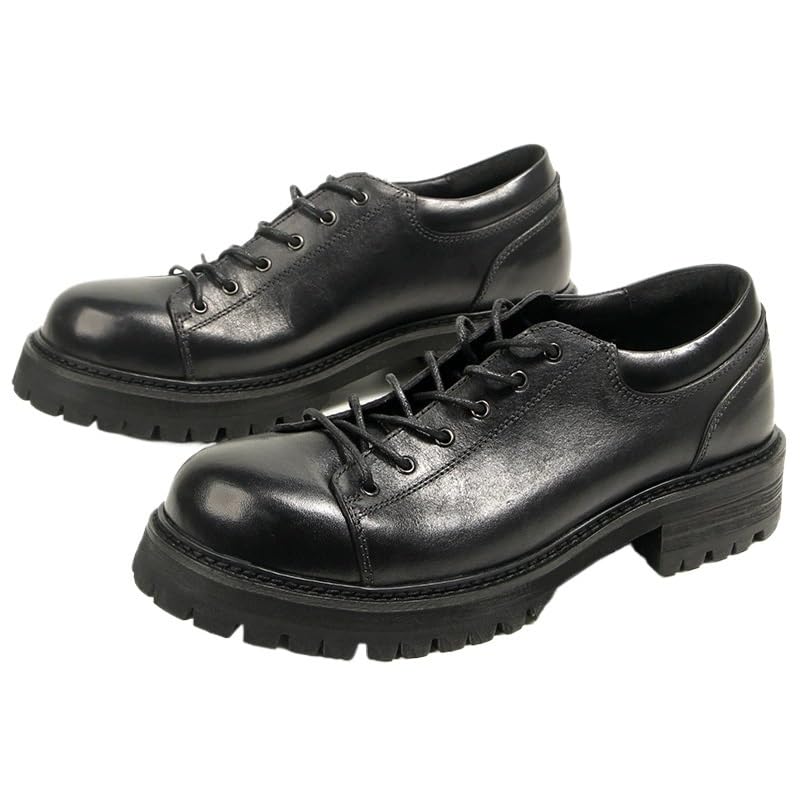 Men's Casual Leather Shoes Thick-Soled Shoes Round Toe Polished Craft Non-Slip Rubber Soft Sole Lace-ups Breathable Durability Brown Dress Shoes(D,8)2