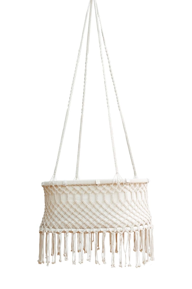 kikadu Hängewiege, Handgeknüpfte Makramee-Babywiege mit 100% GOTS Bio-Baumwoll Inlet, 82 x 46 x 32 cm, Sicht- & Zugschutz, sanft schaukelnd & beruhigend, bis ca. 5 – 6 Monate