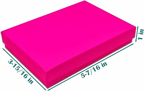 Miniatura 2 de TheDisplayGuys - Paquete de 25 cajas de regalo de cartón kraft #53 con relleno y tapa de algodón, fucsia neón (5.4 x 3.9 x 1.0 pulgadas)