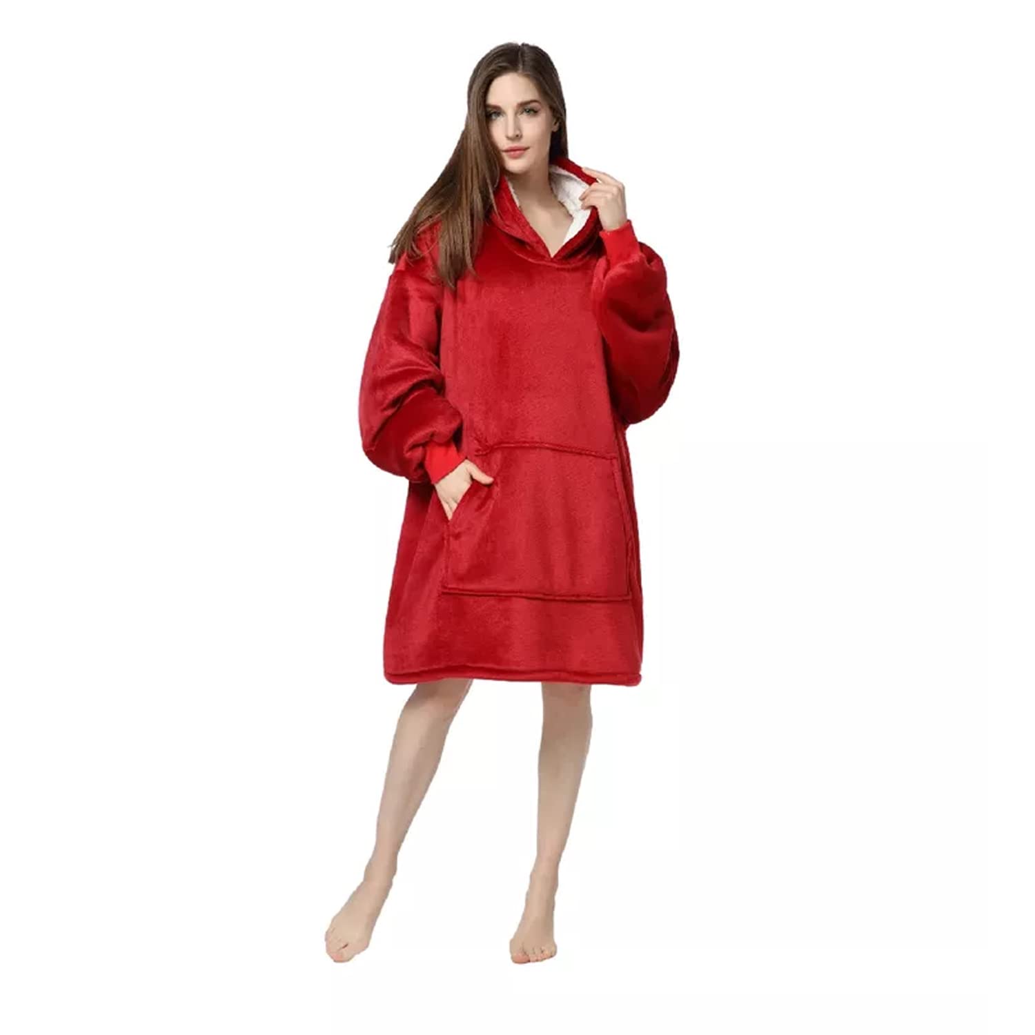 Maharsh Oversized Hoodie Blanket Women Ultra Plush Fleece with Soft Sherpa Reversible Warm Cosy Comfy Wearable Hooded Giant Sweatshirt Throw for Girls Adults Men Boys Kids Big Pocket