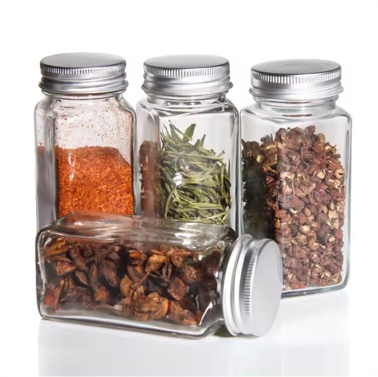Image of ALEITO 120 ML | Spice Jars For Kitchen Glass Spice Jars with Lids,Spices & Seasonings Sets Organizer Spice Containers, Airtight Food Canisters (4)