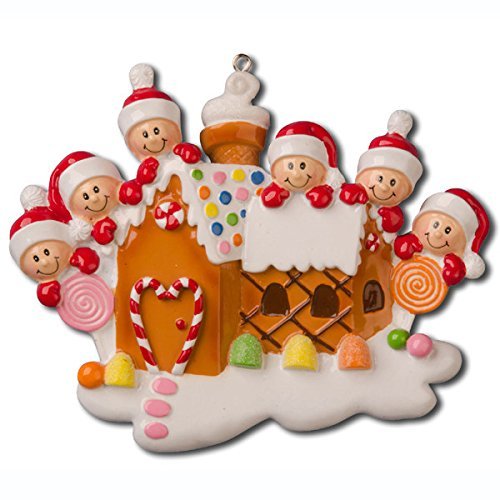 Gingerbread House Family of 6 Personalized Tree Ornament
