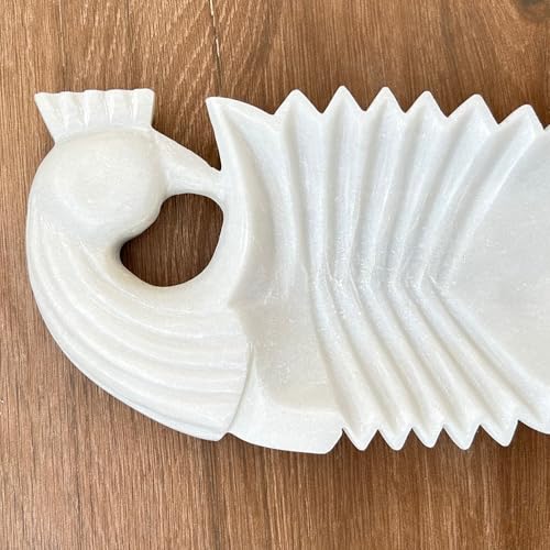 Image of Marble Urli Bowl for Decoration | Big Potpourri Decorative Bowls in Home decor | Large White Floating Flower Plates of Stone | Small Shape puja Item | (14 inch, Peacock)
