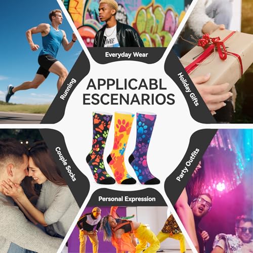 Image of Novelty Crew Socks for Unisex Wild Side with These Eye-Popping Prints 3 Pairs One Size