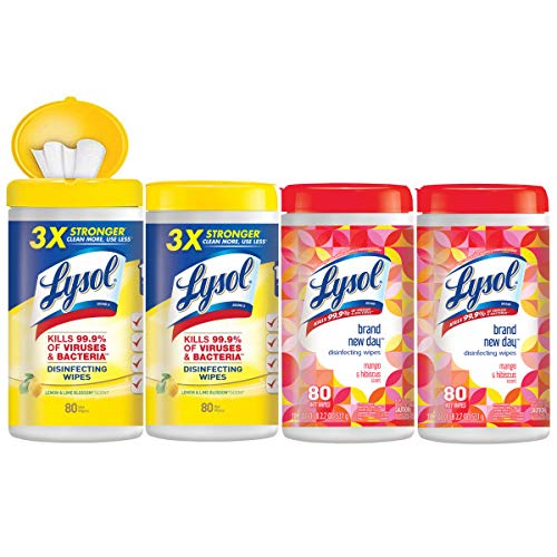 Lysol Disinfecting Wipes, 320 Count (80 Count X4), 2 Mango And Hibiscus Plus 2 Lemon And Lime Blossom, Packaging May Vary #TOP15
