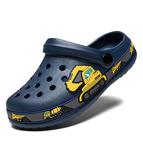 FolHaoth Little Kids Clogs Cute Cartoon Boys Girls Garden Clogs Toddlers Non-Slip Breathable Slides Sandals Children Lightweight Slip-on Beach Pool Shower Slippers Deepblue