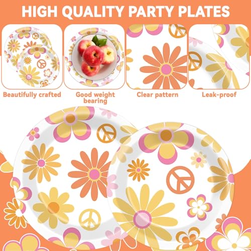 Image of ZOIIWA 200 PCS Groovy Birthday Tableware Disposable Hippie Daisy Flower Plates Napkins Party Supplies 60s 70s Two Retro Boho Dinnerware Set Hippie Party Baby Shower Decoration Serve 50 guest