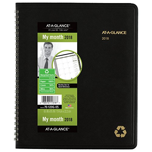 At-A-Glance Monthly Planner, Recycled, January 2018 - December 2018, 6-7/8" X 8-3/4", Medium, Black (70120G05) #TOP1